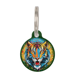 Placa Para Mascotas Colores de arcoíris de cabeza de tigre pintan manc