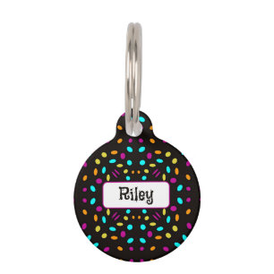 Placa Para Mascotas Colorful retro dots 80s inspired black