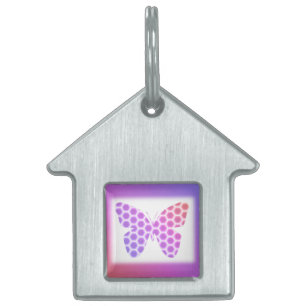 Placa Para Mascotas Colorida pintura de mariposa geométrica rosa púrpu