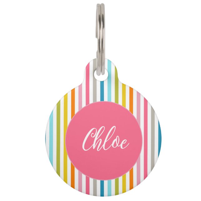 Placa Para Mascotas Coloridas franjas arcoiris de verano (Anverso)