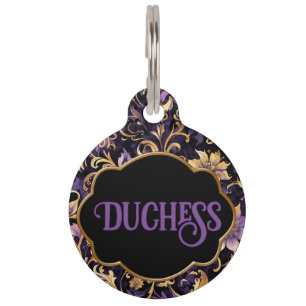 Placa Para Mascotas Colorido, extravagante, morado y dorado personaliz