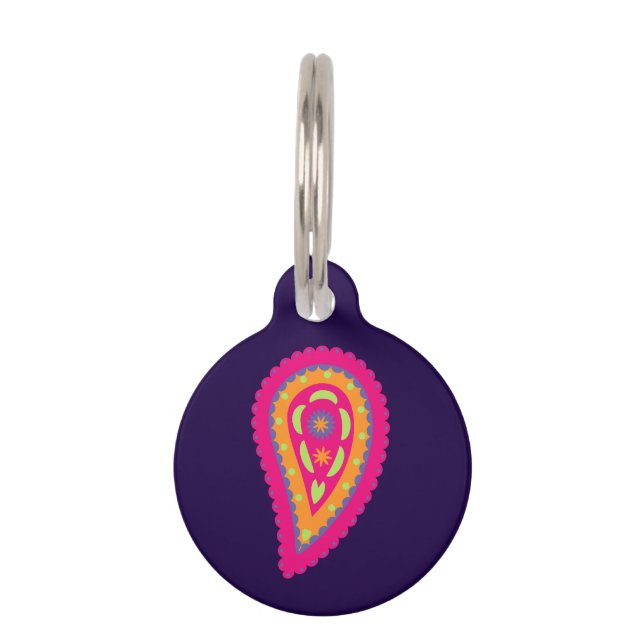 Placa Para Mascotas Colorido Paisley (Anverso)
