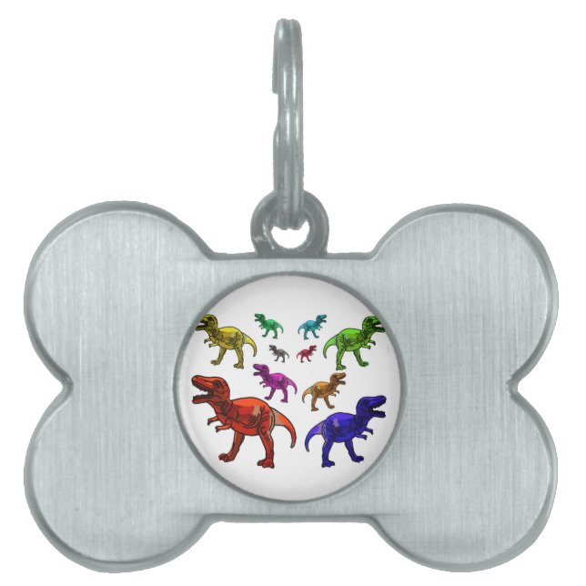 Placa Para Mascotas Colorido T-Rex (Frente)