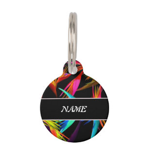 Placa Para Mascotas Colorido Tropical Messical Black Base personalizad