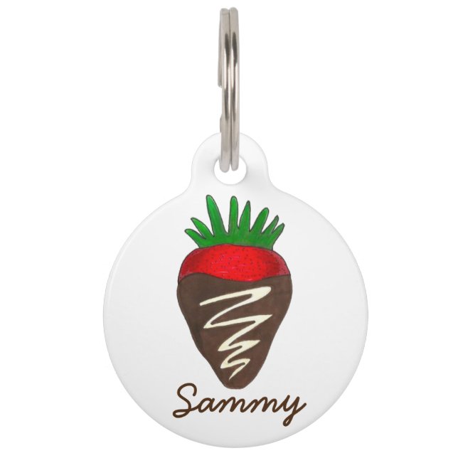 Placa Para Mascotas Comida personalizada de fresa despojada de chocola (Anverso)