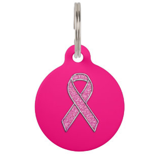 Placa Para Mascotas Conciencia ceñida cromo de la cinta del rosa del
