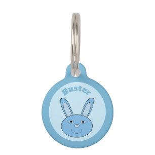 Placa Para Mascotas Conejo Azul Cara de Pascua Personalizada de Primav