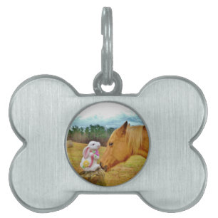 Placa Para Mascotas Conejo blanco y caballo amarillo