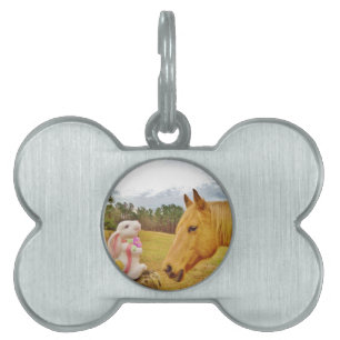 Placa Para Mascotas Conejo blanco y caballo amarillo