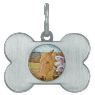 Placa Para Mascotas Conejo blanco y caballo amarillo rubio