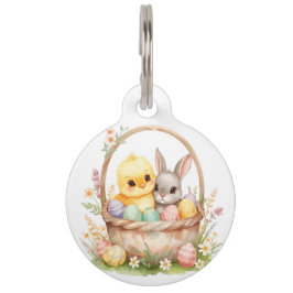 Placa Para Mascotas Conejo de Pascua Pollito Pastel Acuarela Primavera