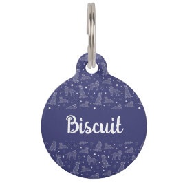 Placa Para Mascotas Constelación de Perro Patrón Azul y Blanco Monogra