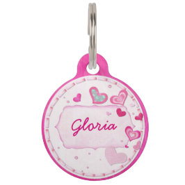 Placa Para Mascotas CONTACTO PERSONALIZADO Jewled Pink Hearts