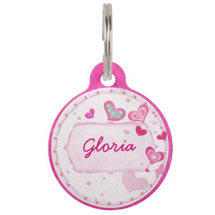 Placa Para Mascotas CONTACTO PERSONALIZADO Jewled Pink Hearts