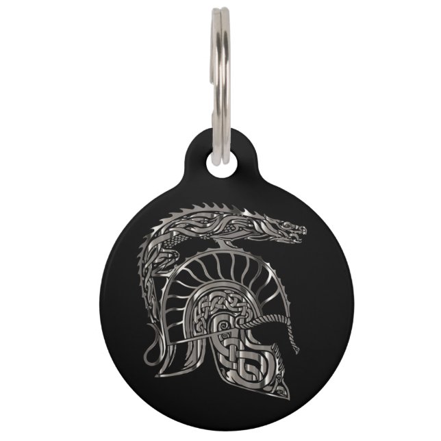 Placa Para Mascotas Cool Warrior Metallic Dragon Helmet (Anverso)