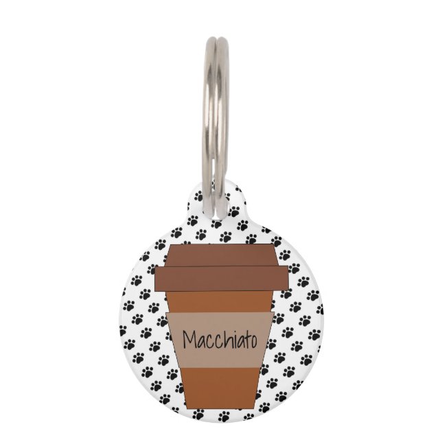 Placa Para Mascotas Copa personalizada de café con pinturas negras (Anverso)