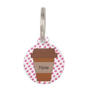 Placa Para Mascotas Copa personalizada de café con pinturas rosas