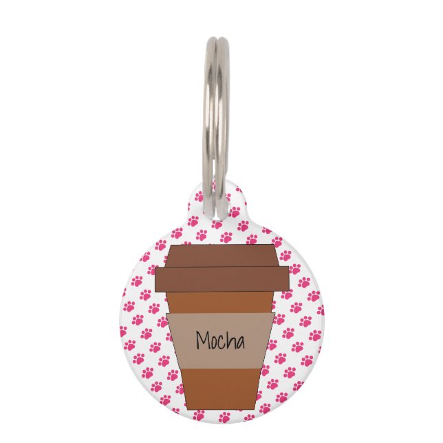 Placa Para Mascotas Copa personalizada de café con pinturas rosas (Anverso)