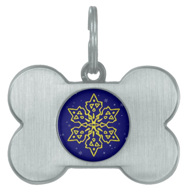 Placa Para Mascotas Copo de nieve dorado (Frente)