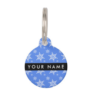 Placa Para Mascotas Copos de nieve blancos, azul, tu nombre, personali