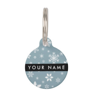 Placa Para Mascotas Copos de nieve blancos, gris, tu nombre, personifi