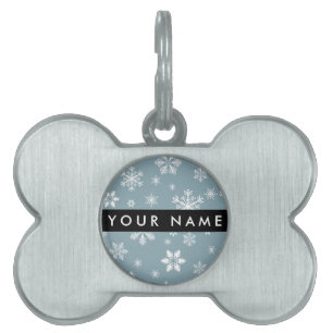 Placa Para Mascotas Copos de nieve blancos, gris, tu nombre, personifi