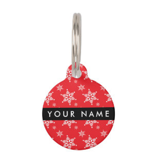 Placa Para Mascotas Copos de nieve blancos, rojo, tu nombre, personali