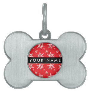 Placa Para Mascotas Copos de nieve blancos, rojo, tu nombre, personali