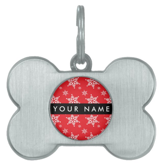 Placa Para Mascotas Copos de nieve blancos, rojo, tu nombre, personali (Frente)
