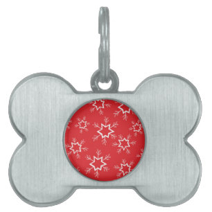 Placa Para Mascotas Copos de nieve, copos de nieve rojos y blancos, ni