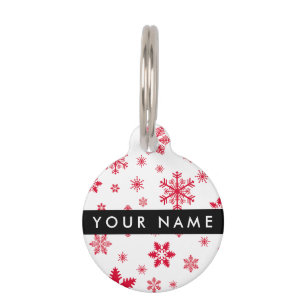 Placa Para Mascotas Copos de nieve rojos, tu nombre, personaliza