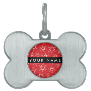 Placa Para Mascotas Copos de nieve rojos y blancos, tu nombre, persona