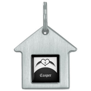 Placa Para Mascotas Corazón alado gótico con monograma personalizado