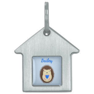 Placa Para Mascotas Corazón Azul Niño Erizo Personalizado