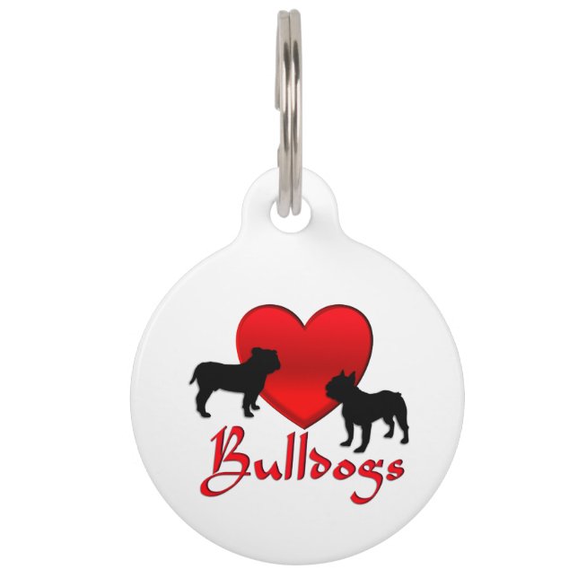 Placa Para Mascotas Corazón Bulldogs (Anverso)
