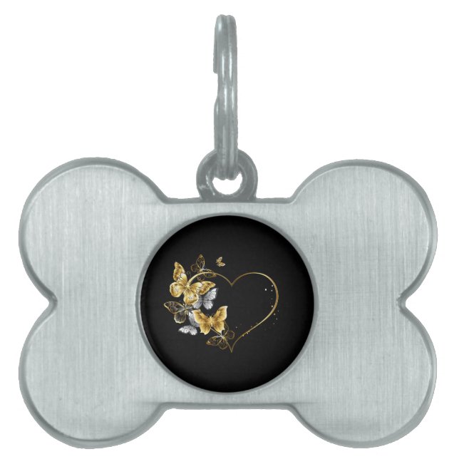Placa Para Mascotas Corazón con mariposas doradas (Frente)