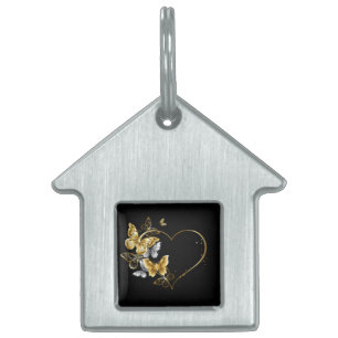Placa Para Mascotas Corazón con mariposas doradas