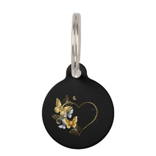Placa Para Mascotas Corazón con mariposas doradas