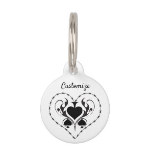 Placa Para Mascotas Corazón de alambre de púas de color negro Thunde