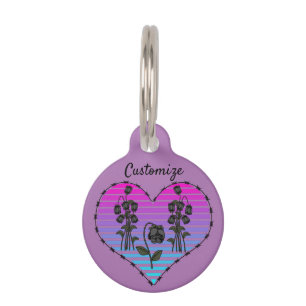 Placa Para Mascotas Corazón de alambre de púas Rosas negros deseosos