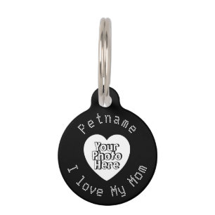 Placa Para Mascotas Corazón de amor de foto personalizada negra