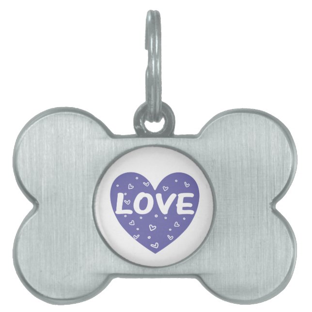 Placa Para Mascotas Corazón de amor púrpura (Frente)