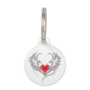 Placa Para Mascotas Corazón de Ángel Rojo con alas