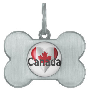 Placa Para Mascotas Corazón de bandera de Canadá
