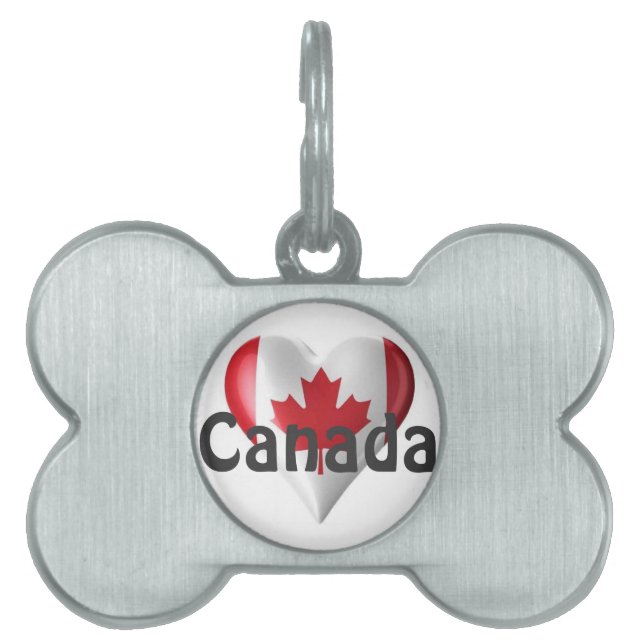 Placa Para Mascotas Corazón de bandera de Canadá (Frente)