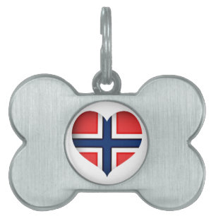 Placa Para Mascotas Corazón de bandera de Noruega