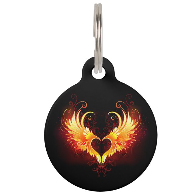 Placa Para Mascotas Corazón de Fuego Ángel con Alas (Anverso)