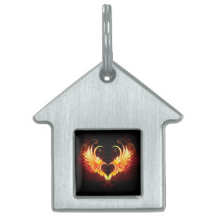 Placa Para Mascotas Corazón de Fuego Ángel con Alas