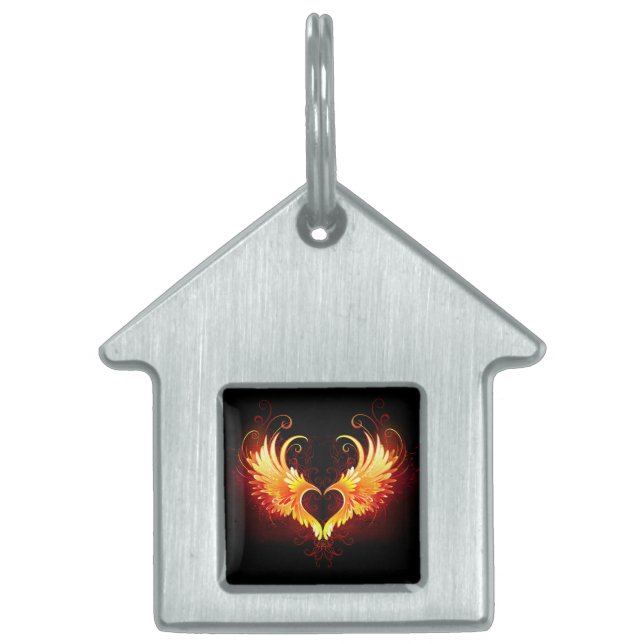 Placa Para Mascotas Corazón de Fuego Ángel con Alas (Frente)