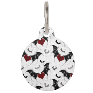 Placa Para Mascotas Corazón de Halloween con alas de murciélago negro
